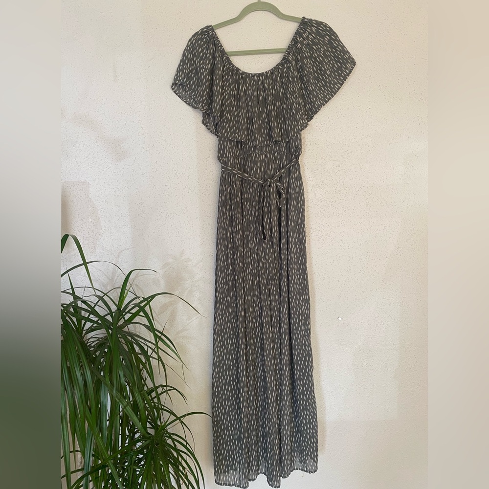 Size S She & Sky Off Shoulder Maxi | Boho Dress with Tie Waist - Energy Cleansed